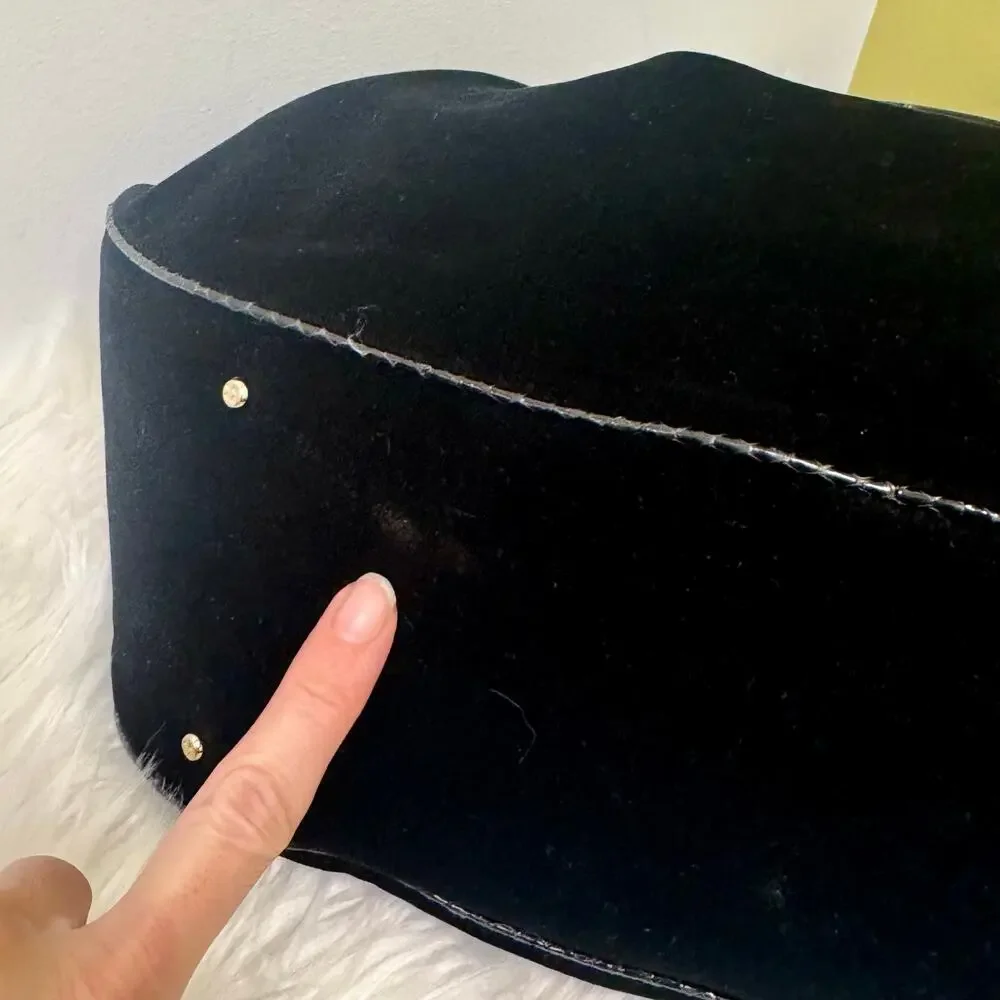 Kate Spade Maya Wood Handle Black Velvet Purse Handbag Turnlock Classic
